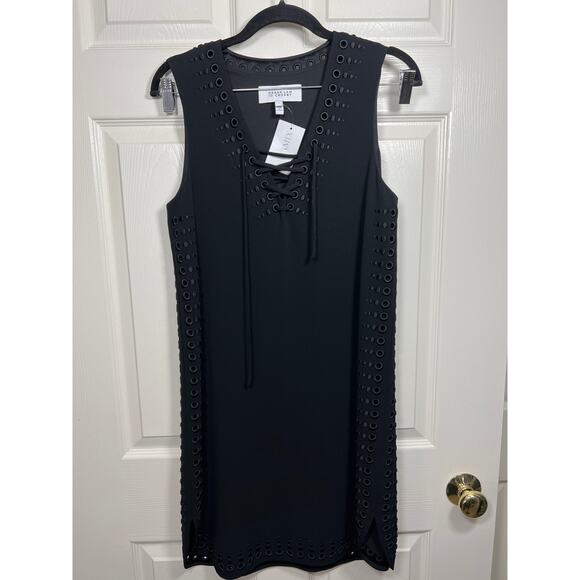 New Derek Lam 10 CROSBY Lace Up Embroidered Grommet Tank Dress Black 2 / XS - Picture 2 of 10